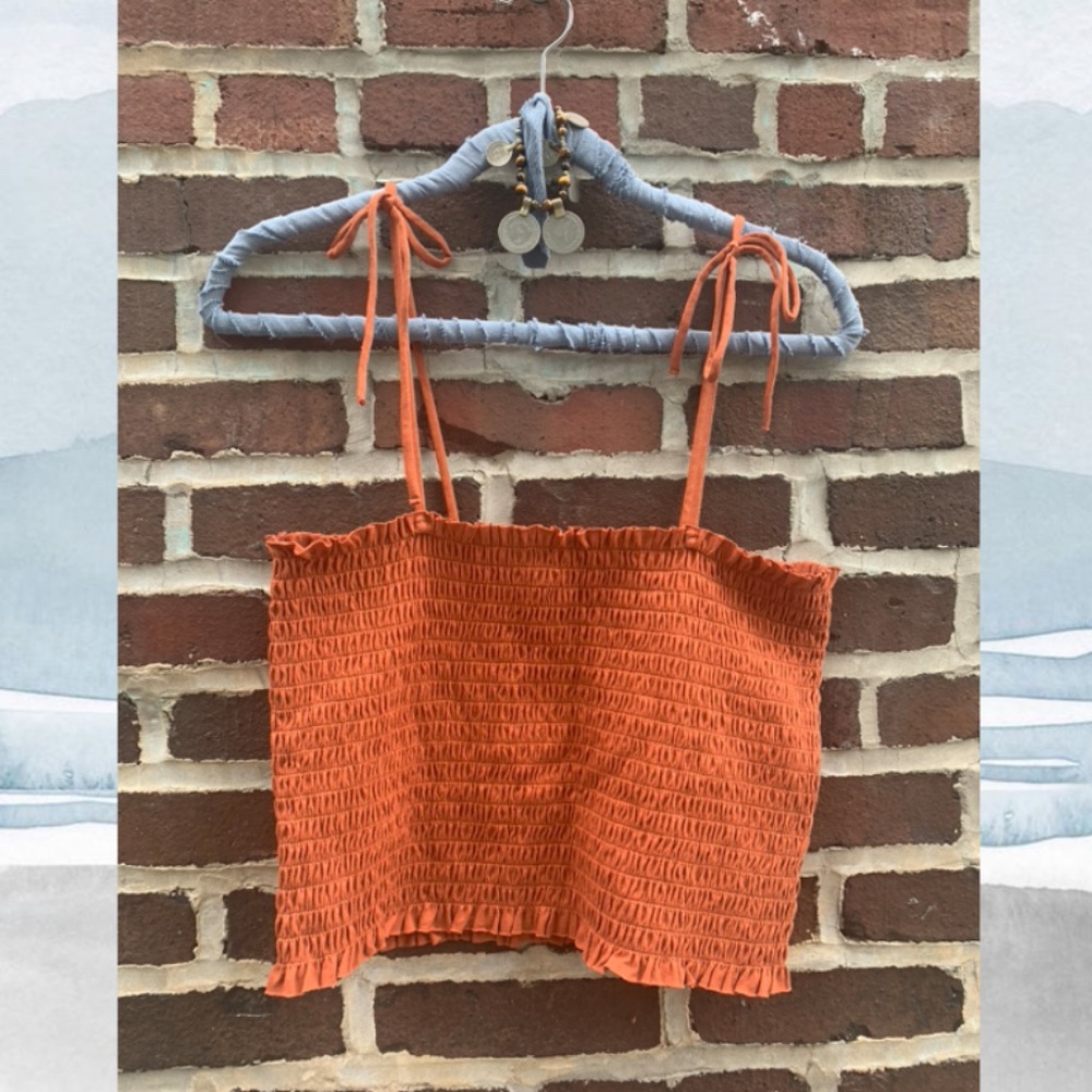 Wild Fable Orange Ruched Tie Shoulder Top (XXL)